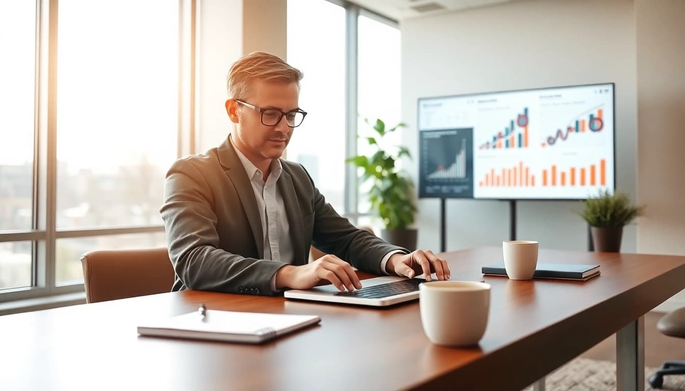 Boost your understanding of edmonton seo with a professional analyzing metrics in a modern workspace.