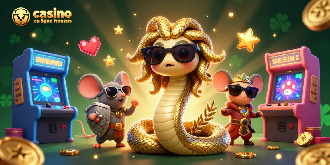 Gagnez avec un casino en ligne français en vous amusant avec Medusa et un guerrier souris dans un décor vibrant.