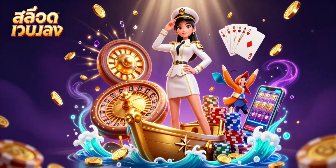 Engage with สล็อตเว็บตรง in an exciting 3D illustration featuring casino elements and vibrant characters.