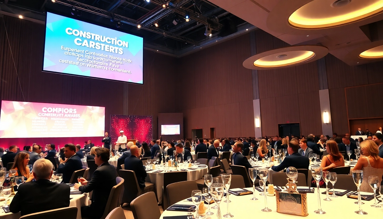 A lively construction awards ceremony celebrating achievements in the construction industry.