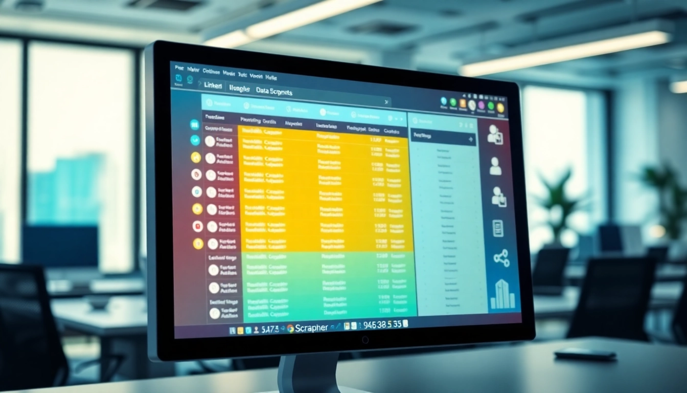 Utilize a linkedin scraper tool showcasing data extraction on a computer interface.