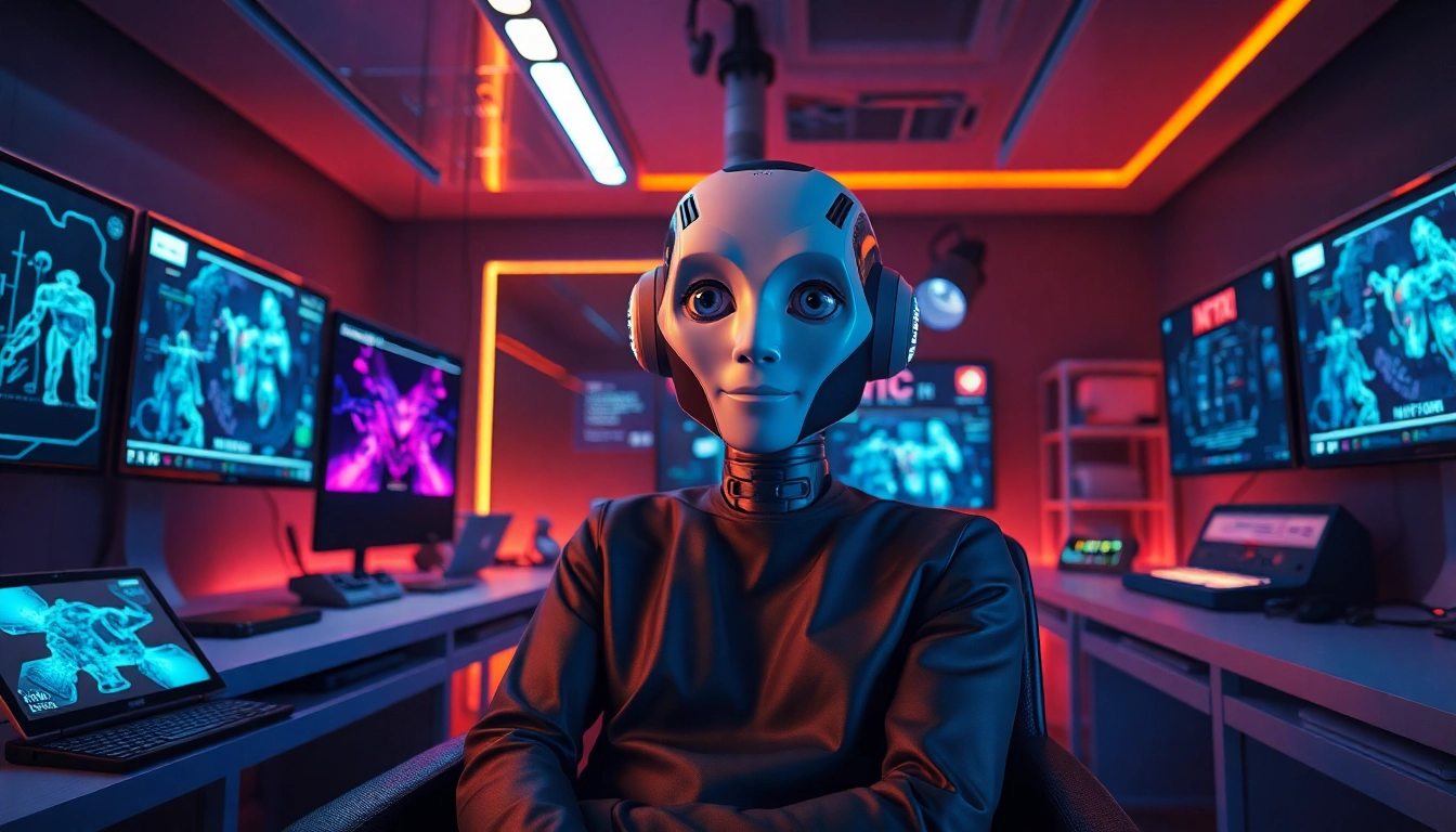 AI nsfw character in a modern tech office, showcasing innovative AI art