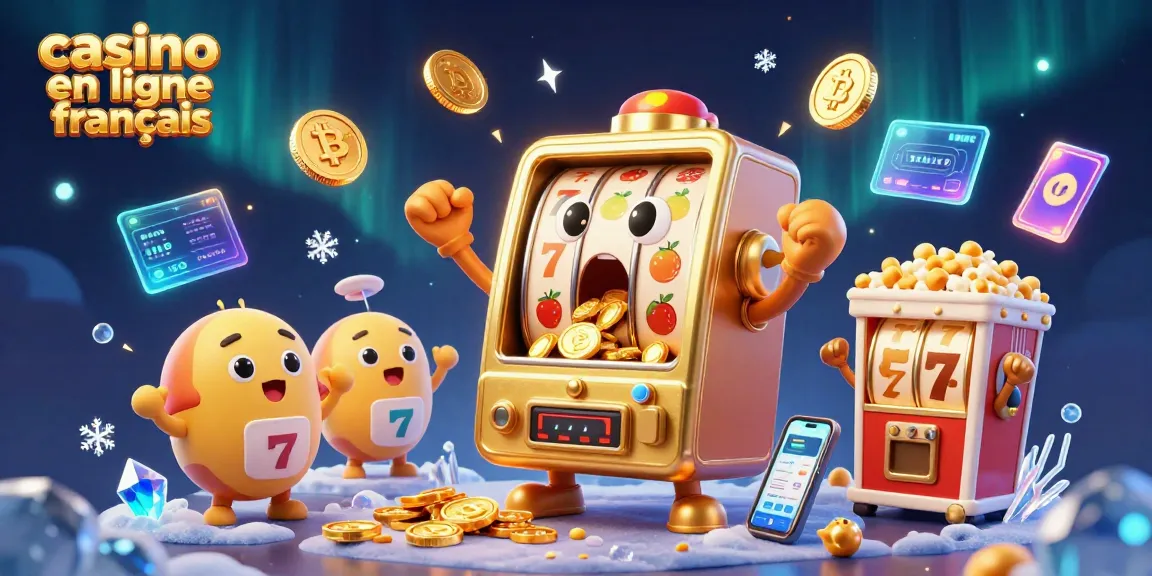 Illustration de machines à sous dorées exprimant la surprise dans un casino en ligne français plein de joyaux.