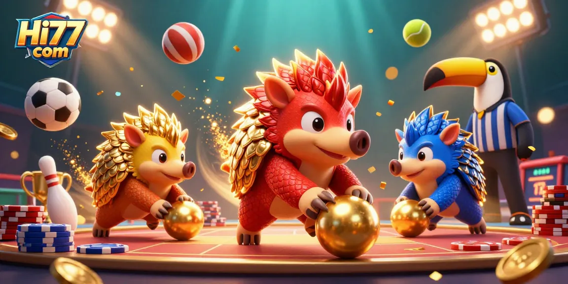Experience thrilling gaming at Hi77 com with exciting pangolins rolling through poker chips.