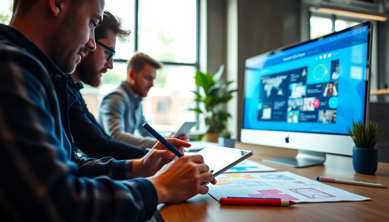 Hereford Website Designers collaborating in a modern workspace, showcasing digital design.