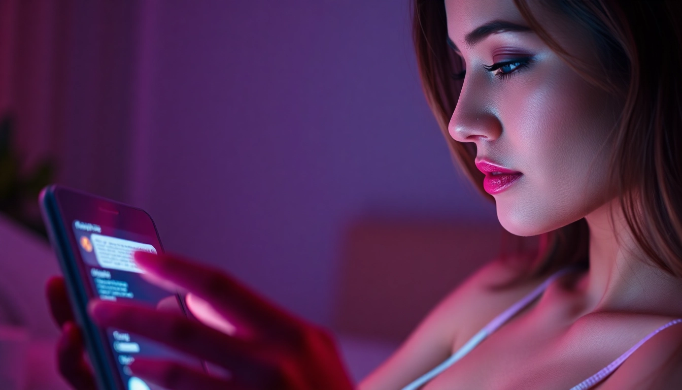 Engaging ai sexting scene with digital chat interaction, showcasing modern AI character design.