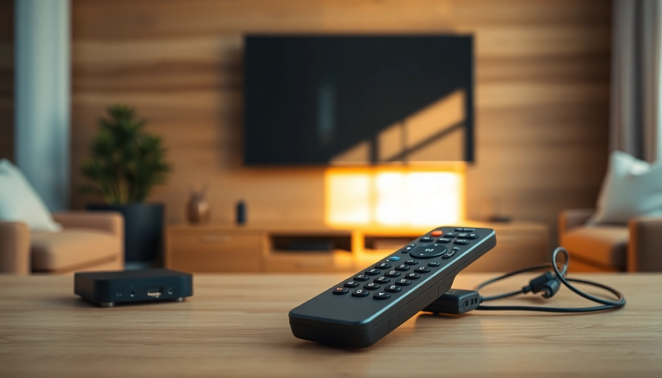 Bediene die Telefunken Fernbedienung D43 in einem gemütlichen Wohnambiente mit Fernseher.