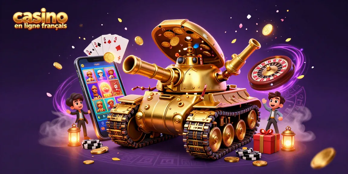 Plongez dans l'univers du casino en ligne francais avec une scène dynamique et colorée mettant en avant un tank-béat de casino.