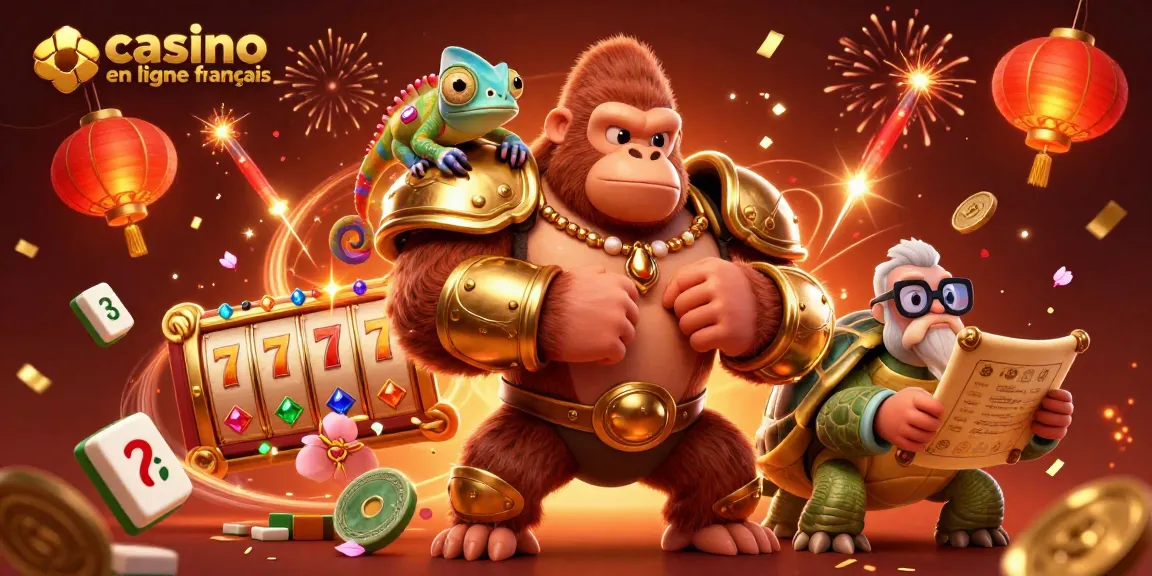 Plongez dans l'ambiance des jeux avec casino en ligne français, où le gorille roi et ses amis explorent les machines à sous animées.