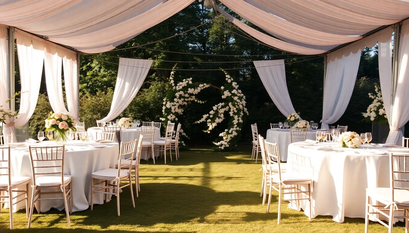 Discover stunning wedding tent chair & table rentals set in a breathtaking outdoor garden.