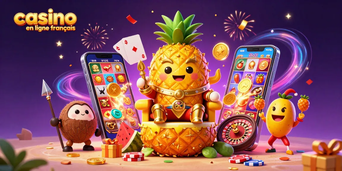 Vivez l'expérience du casino en ligne français avec le roi ananas et des éléments de jeu colorés.