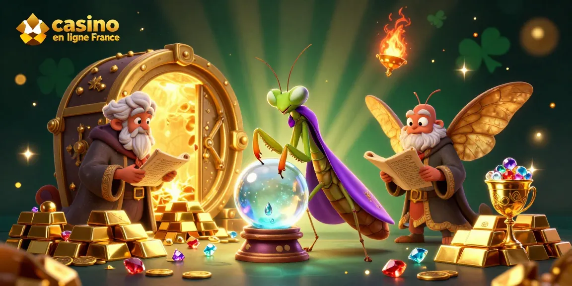 Visualisez une scène animée captivante de casino en ligne France avec des trésors scintillants.