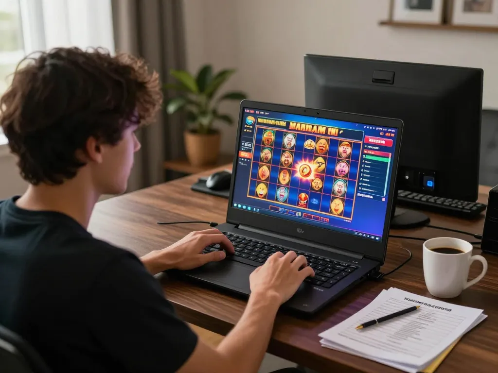 Engaging online slot gameplay highlighting slot gacor malam ini, player focused on colorful virtual reels for maximum excitement.