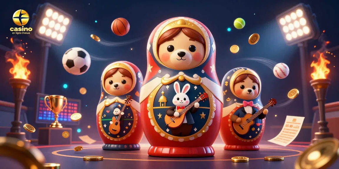 Jouez au casino en ligne France avec des ours Matryoshka révélant des croupiers sous des éclairages magiques.
