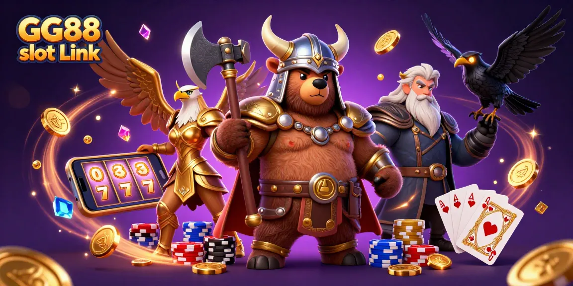 Experience GG88 slot Link amid Viking bears and Valkyries in this immersive 3D casino scene.