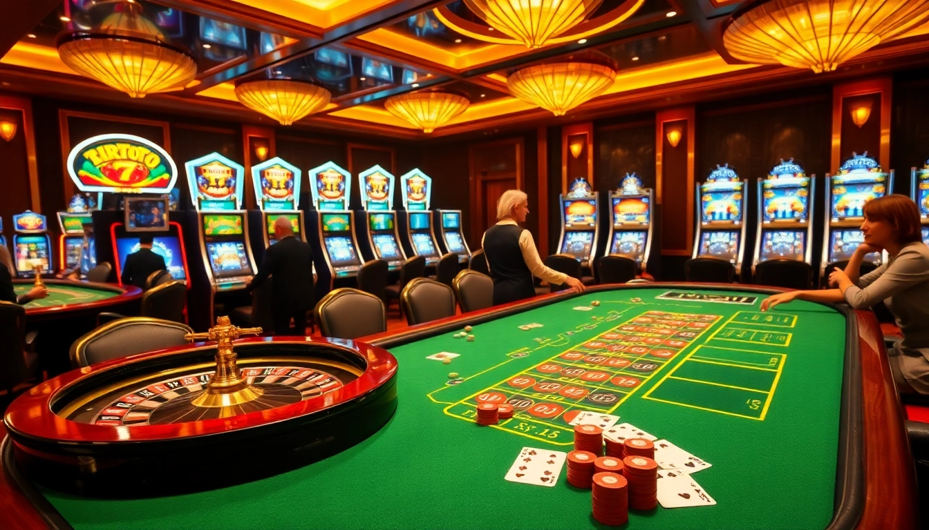 Players enjoying a thrilling Birutoto game with vibrant casino elements and luxury ambiance.