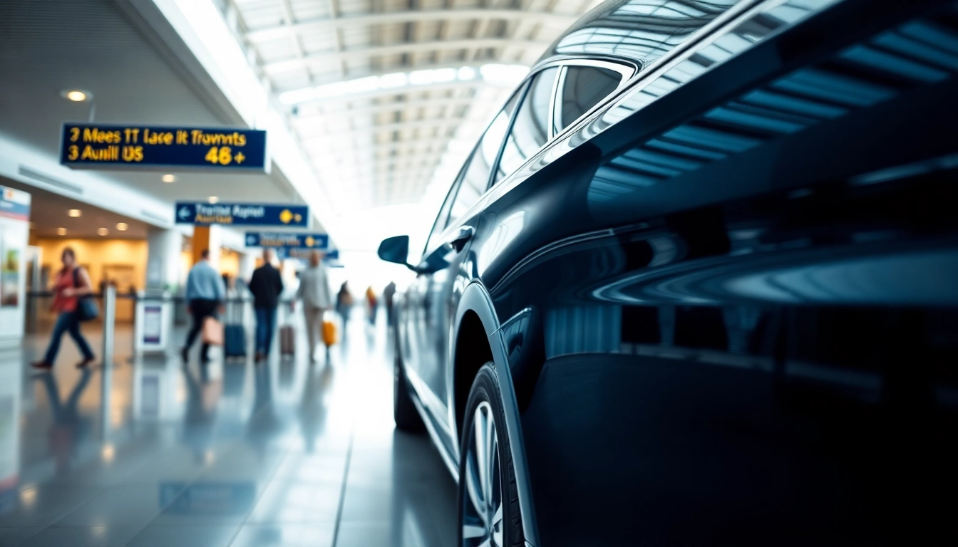 Experience seamless Private Airport Transfers with a luxury vehicle at the airport terminal.