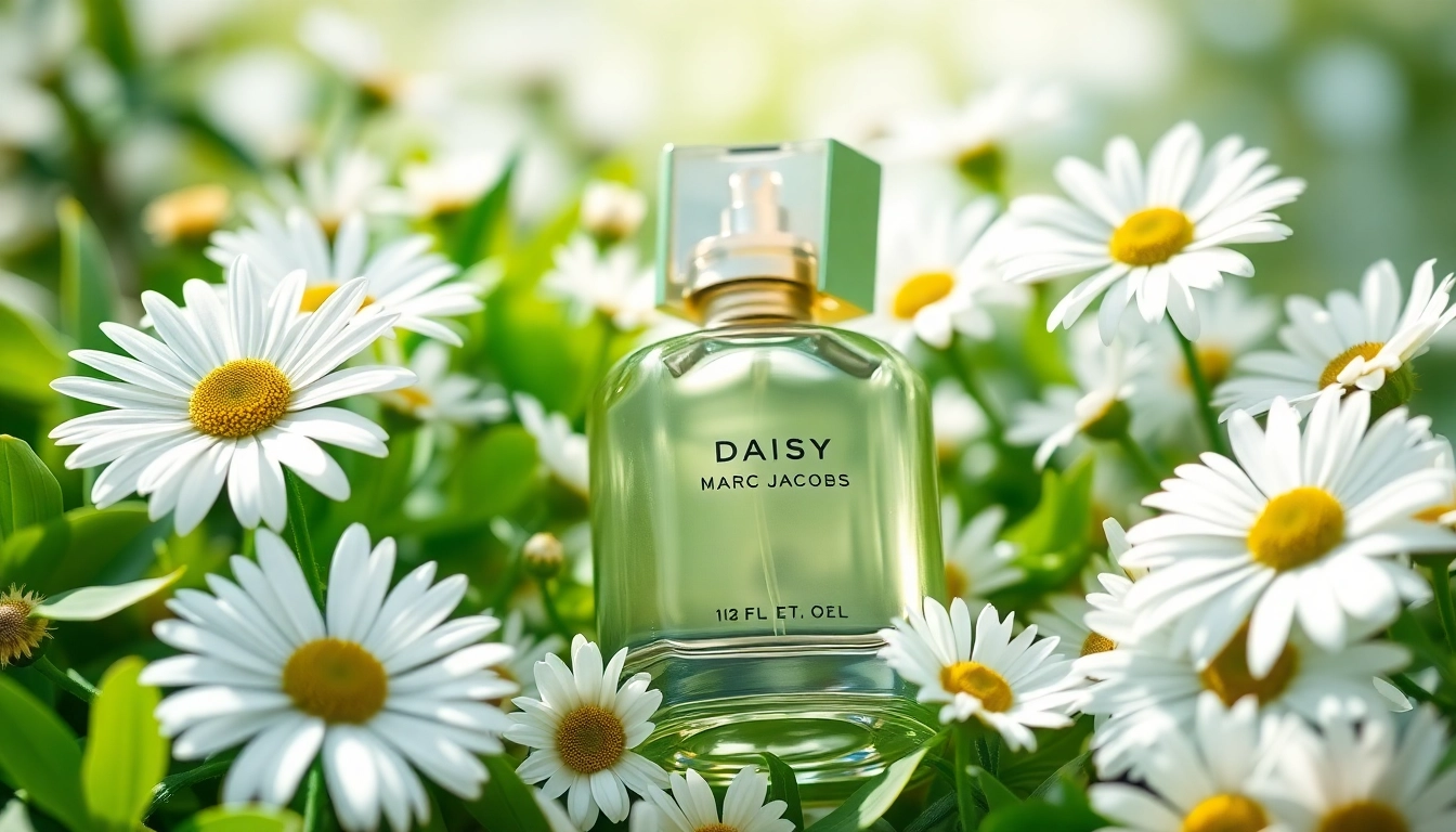Aromatic Daisy Marc Jacobs enhancing elegance with fresh daisies in a serene setting.