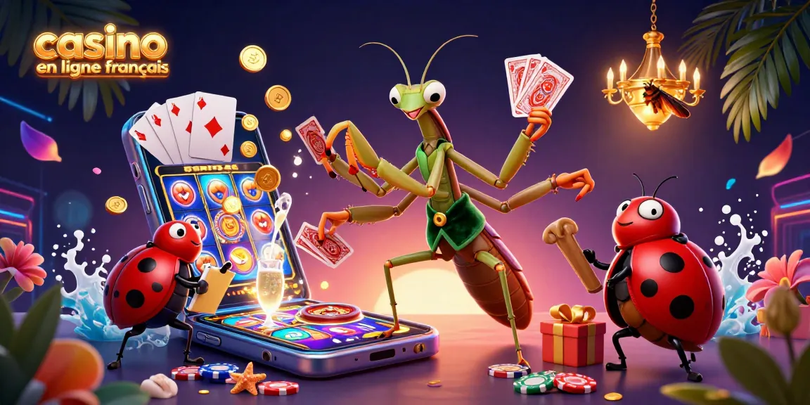 Image de casino en ligne français avec un caméléon croupier présentant des jeux de cartes, sous une lumière brillante.