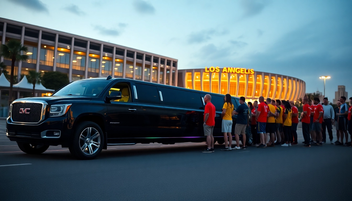 World Cup Group Transportation in a luxury limo with excited fans ready for the big game in Los Angeles.