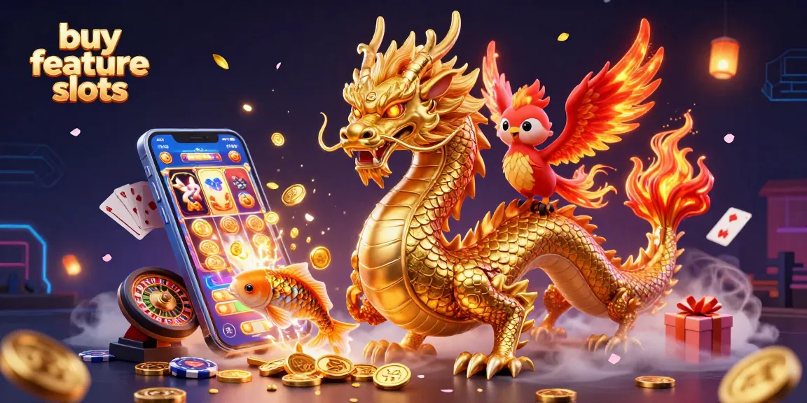 Engage with buy feature slots through a thrilling 3D illustration showcasing an epic gaming scene.