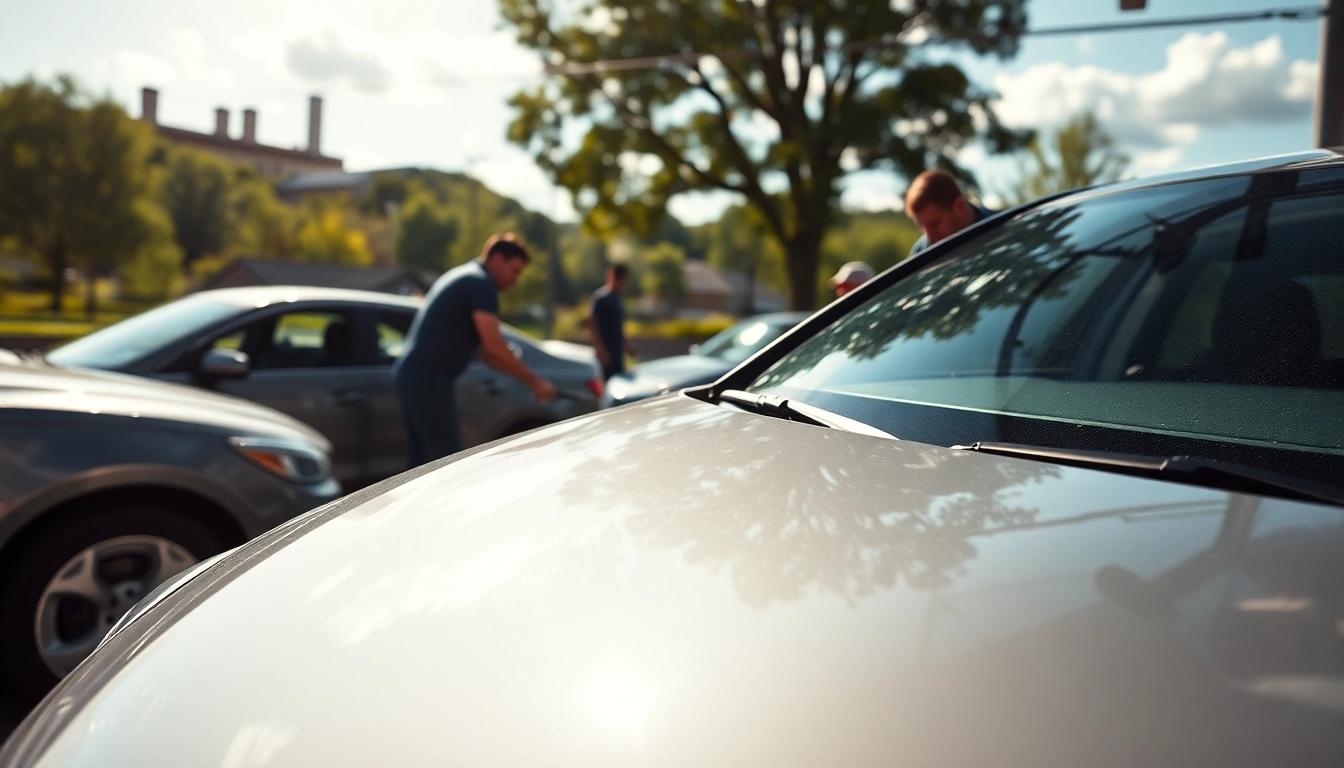 Expert car detailing Chattanooga services showcasing a shiny vehicle in a vibrant city setting.