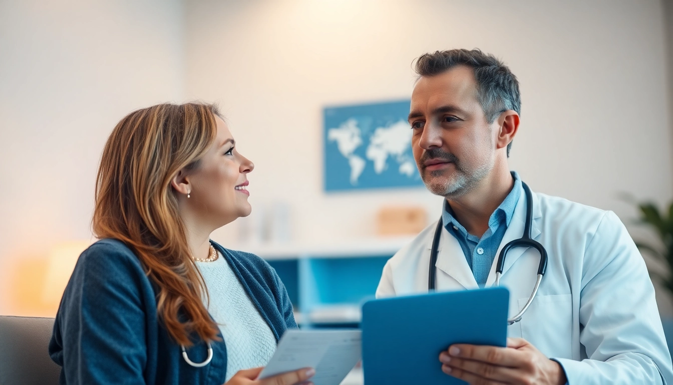 Tirzepatide consultation between a healthcare professional and patient in a warm setting.