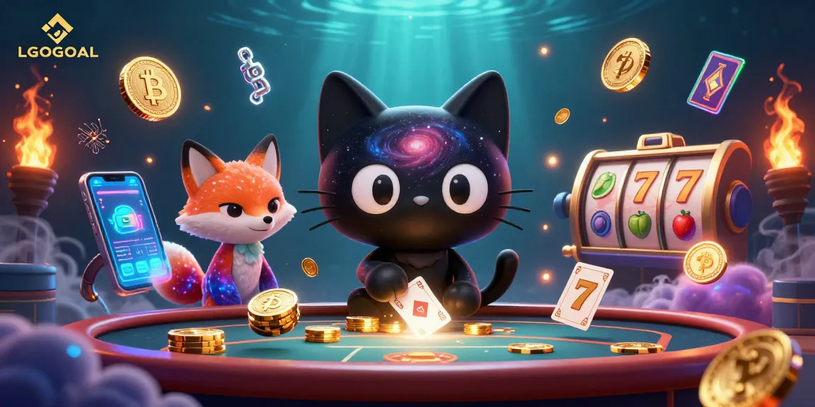Engage with LGOGOAL in an immersive cosmic casino scene featuring a black hole cat and a nebula fox.