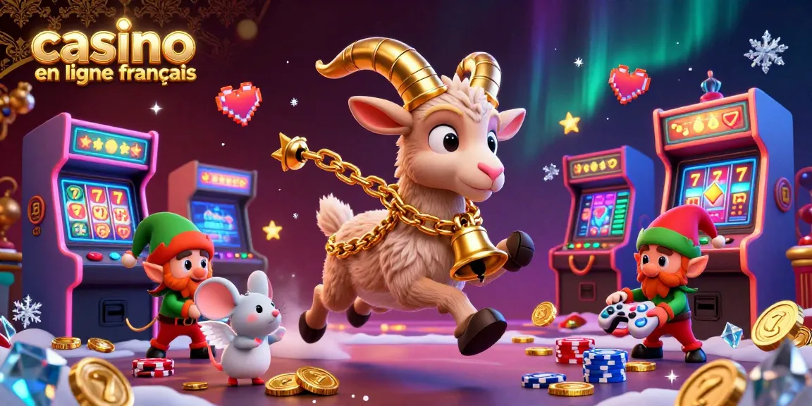 Illustration animée représentant des personnages d'un casino en ligne français, avec un Krampus agissant comme le croupier et des elfes malicieux dérobant des jetons.