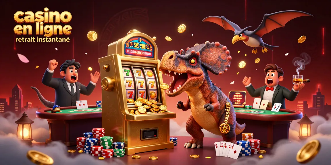 Illustration dynamique avec un pachycephalosaurus et une machine à sous dorée pour un casino en ligne retrait instantané.
