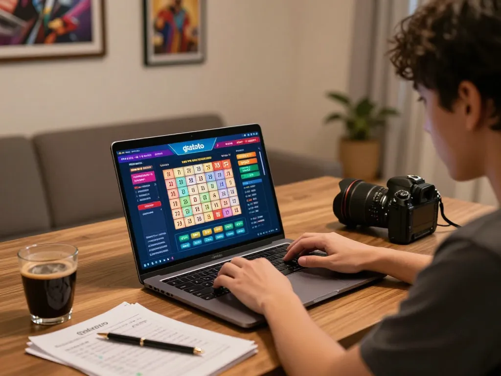 Engaging in strategic online gtatoto gameplay with focused laptop interface and thoughtful notes.