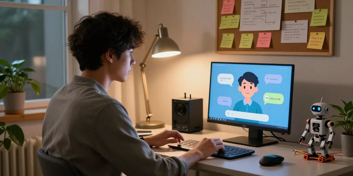 Engaging with AI companions enhances emotional well-being through crush on ai experiences in a cozy home office.