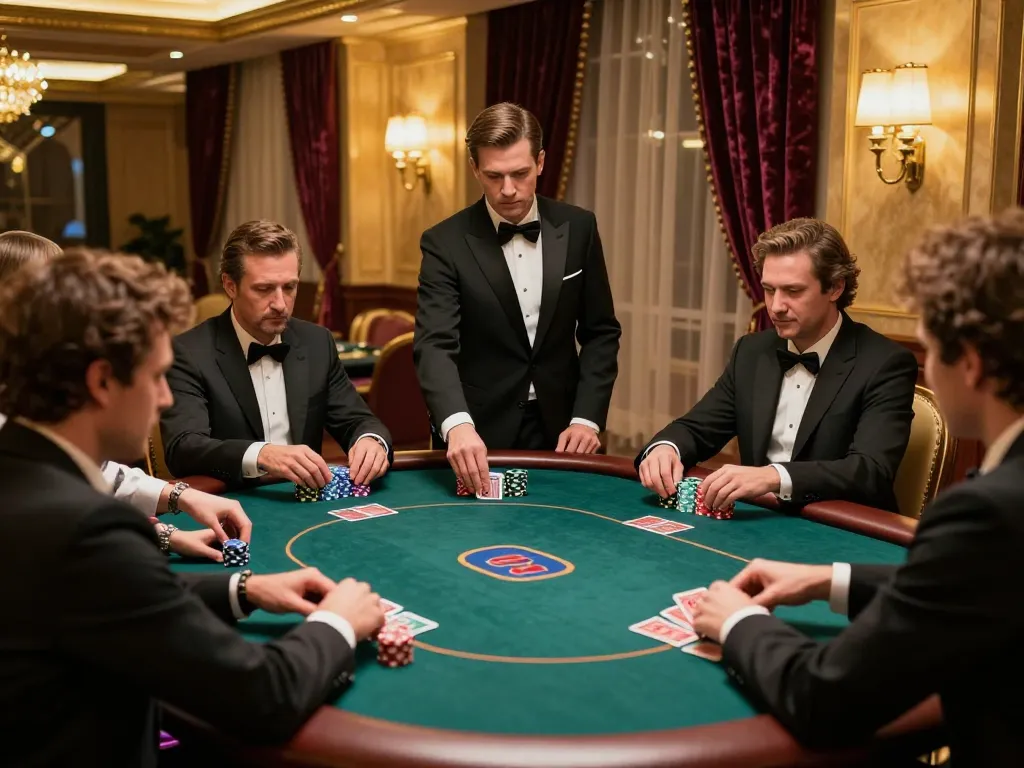 Pemain terlibat dalam permainan mendebarkan di meja poker VIP, menunjukkan kegembiraan dari kemenangan slot gacor.