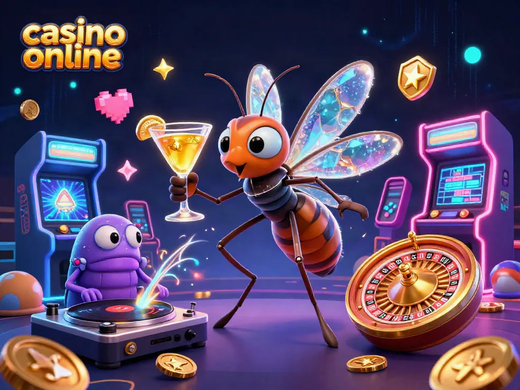 Gana en el casino online con personajes y elementos temáticos en una ilustración vibrante.