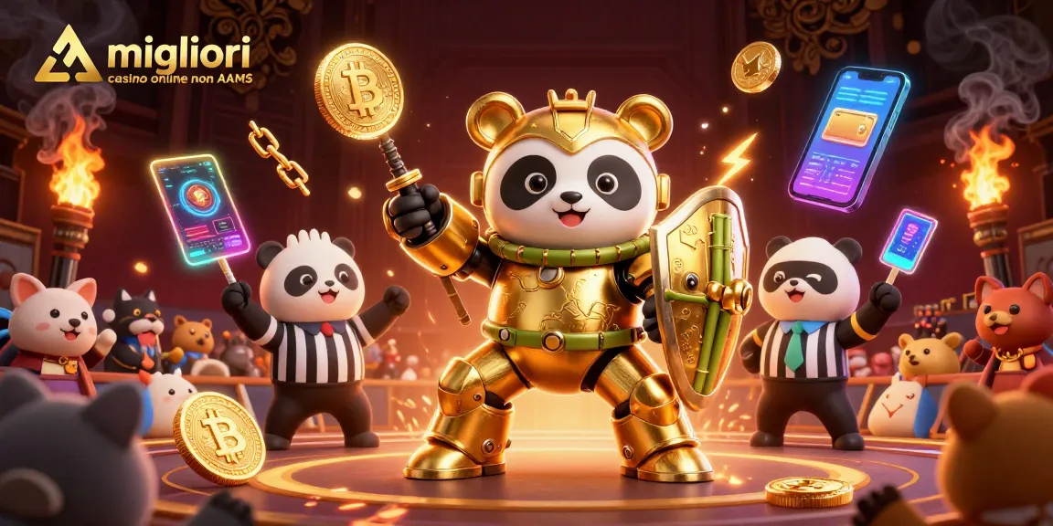 Scopri i migliori casino online non AAMS con il panda dorato in trionfante azione di gioco.