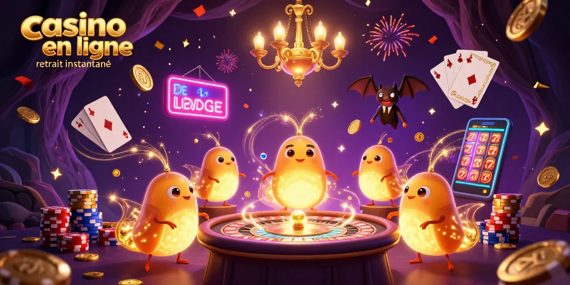 Gagnez rapidement avec casino en ligne retrait instantané, dans une illustration dynamique remplie de lumière et de jeux.