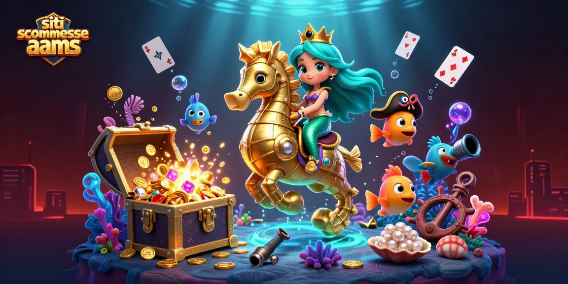 Le migliori scommesse non AAMS: un'illustrazione di un'eroina subacquea e tesori marini avvolti da pesci colorati.