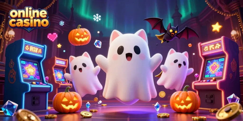 Juega en un casino en línea con un gato fantasma y un murciélago en una escena vibrante