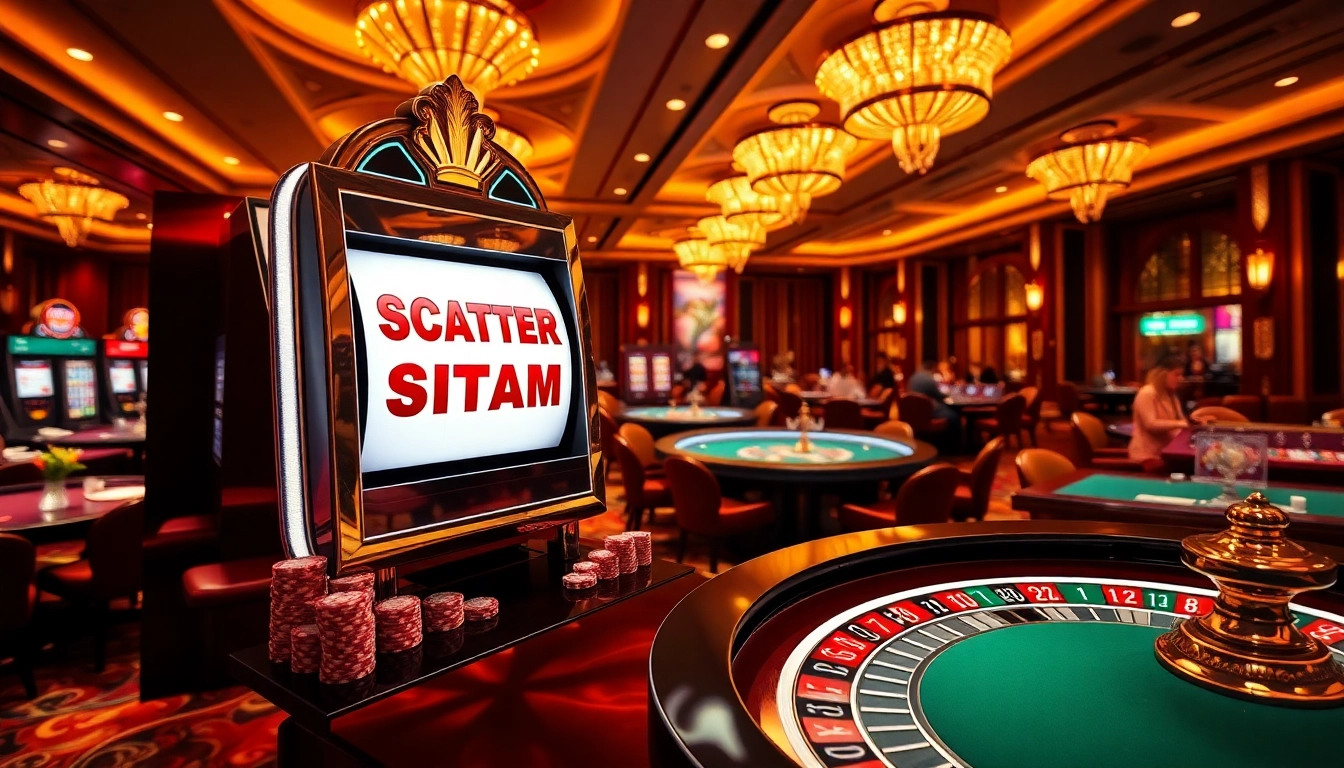 Players spinning a slot machine with the scatter hitam symbol, creating excitement at the casino.