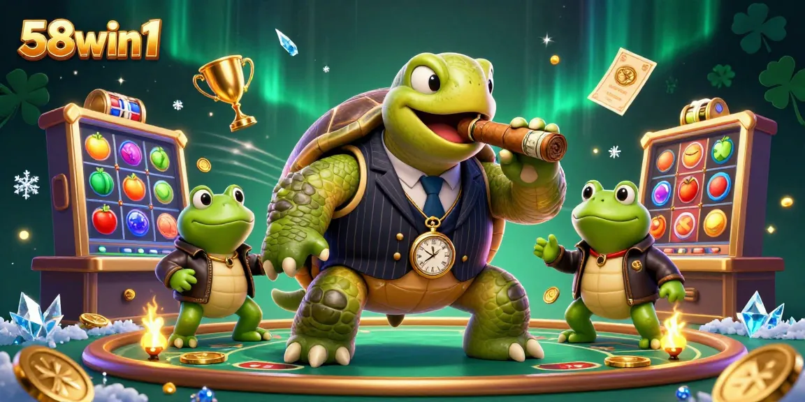 Experience the thrill of 58win1 with a vibrant casino scene featuring animated characters and action.