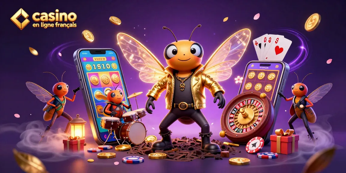 Illustration d'une rock star en ligne de casino avec des éléments de jeu dynamique, mettant en avant casino en ligne français.