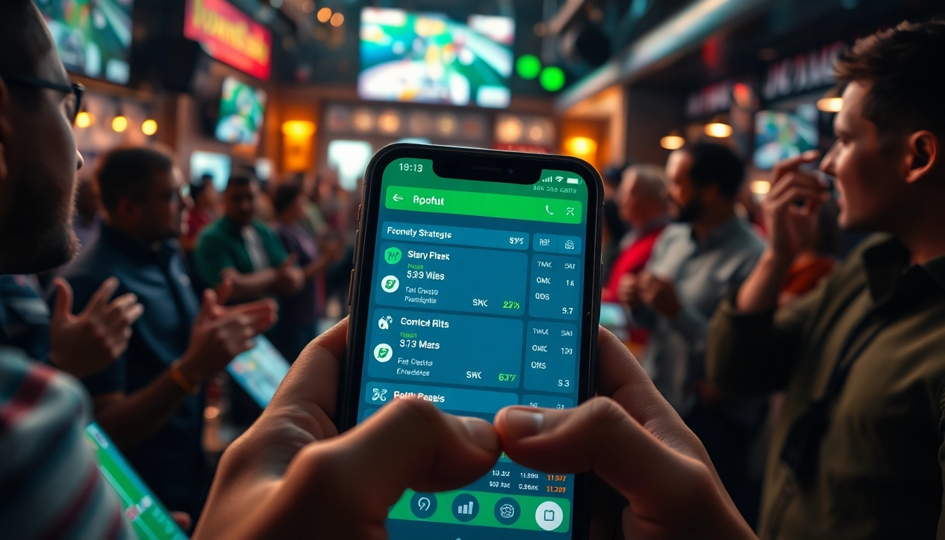 Engaging view of best sports betting apps India showcased on mobile with enthusiastic users around.