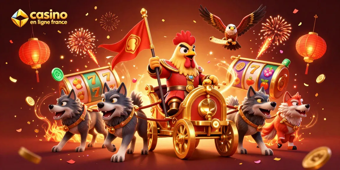 Jouez sur casino en ligne France avec cette illustration dynamique et festive de jeux de casino.