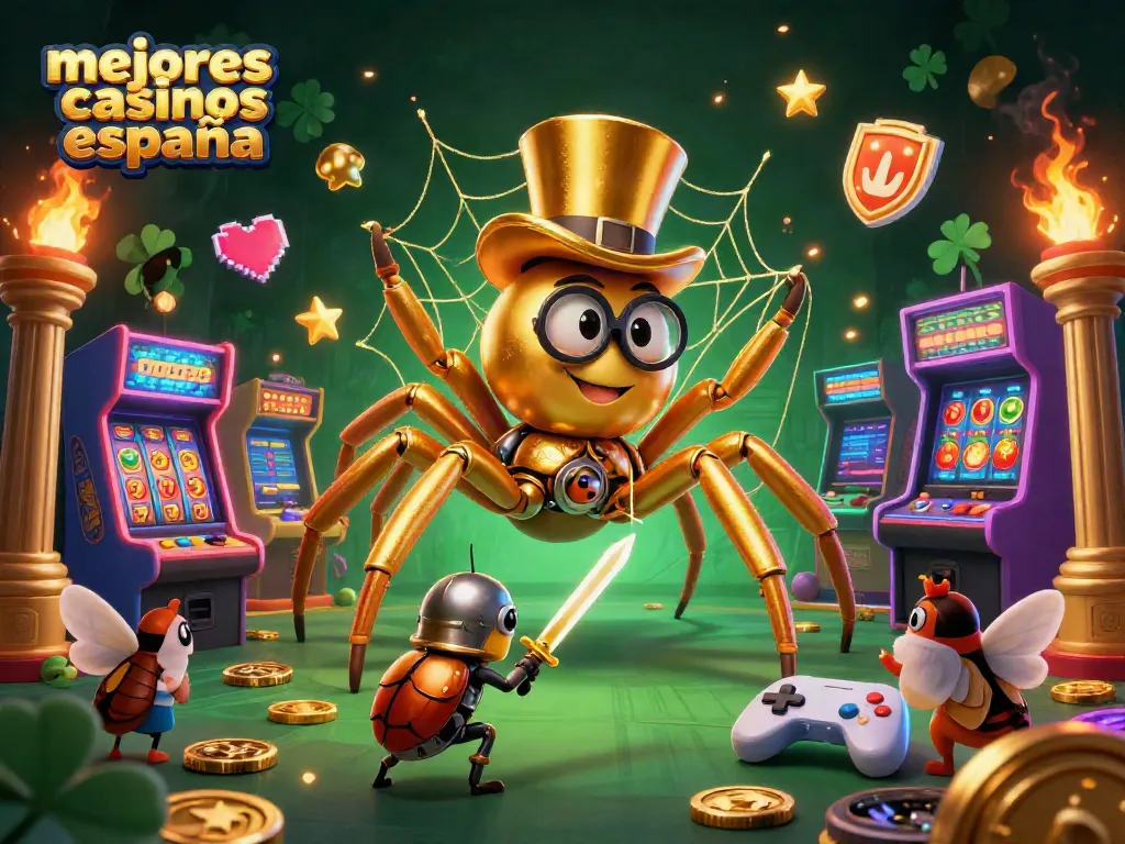 Vive la emoción en los mejores casinos de España con esta escena de un tarántula dorada y un caballero.