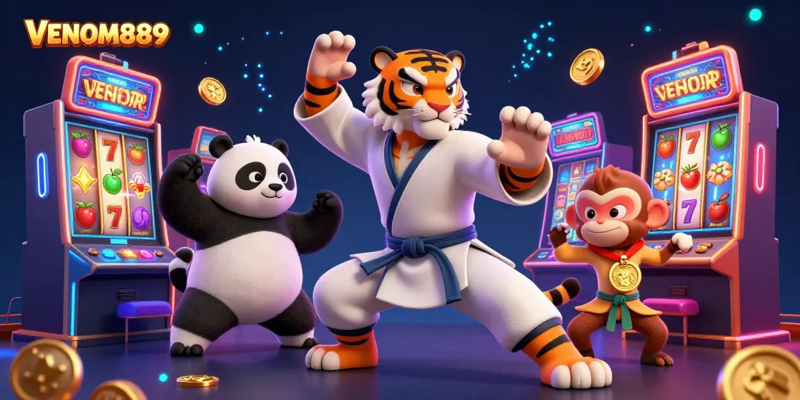 Experience the thrill of winning at VENOM889 with this immersive gambling-themed 3D illustration.