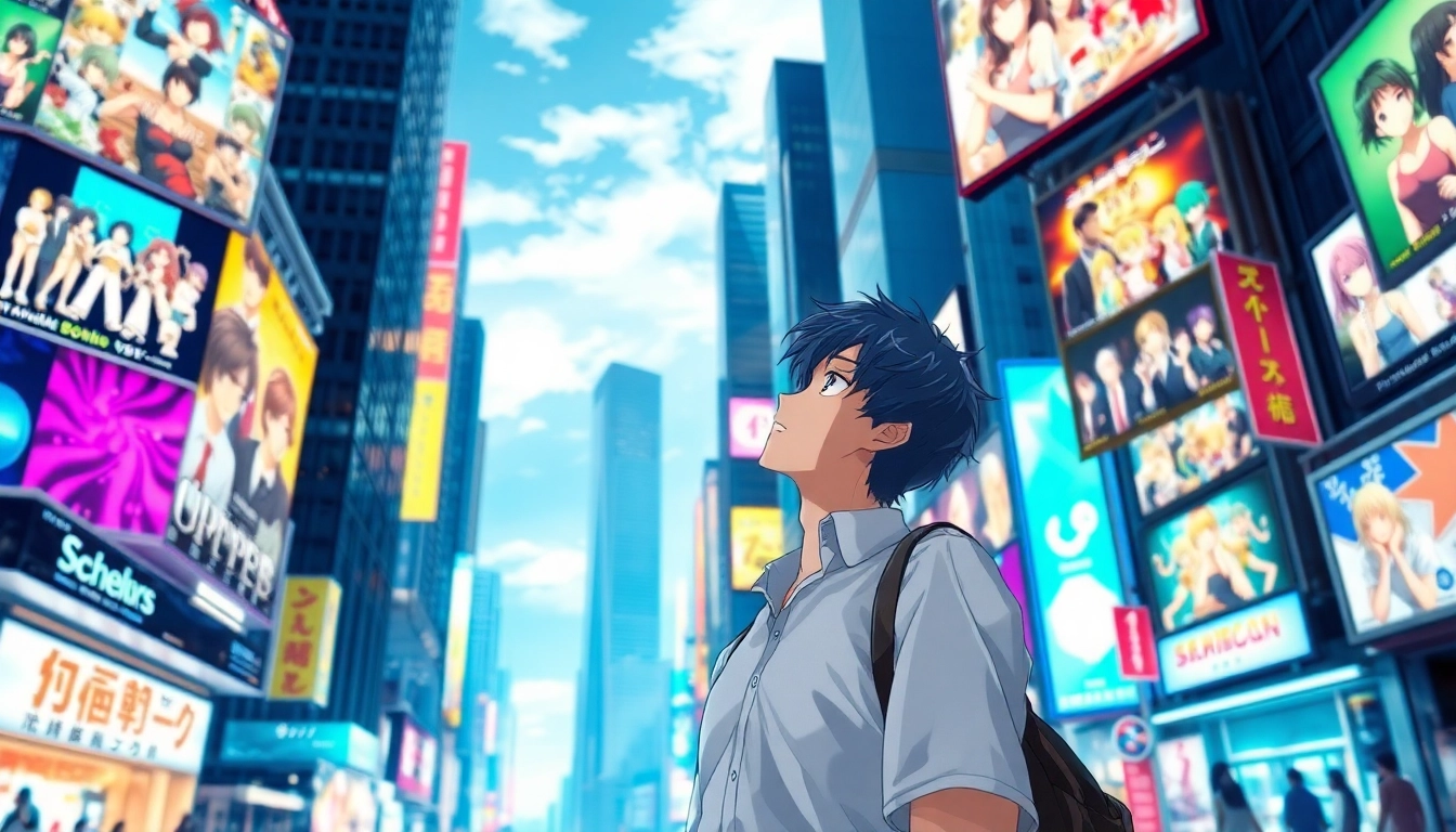 Engaging anime character in a dynamic urban setting, inviting viewers to watch anime series online.