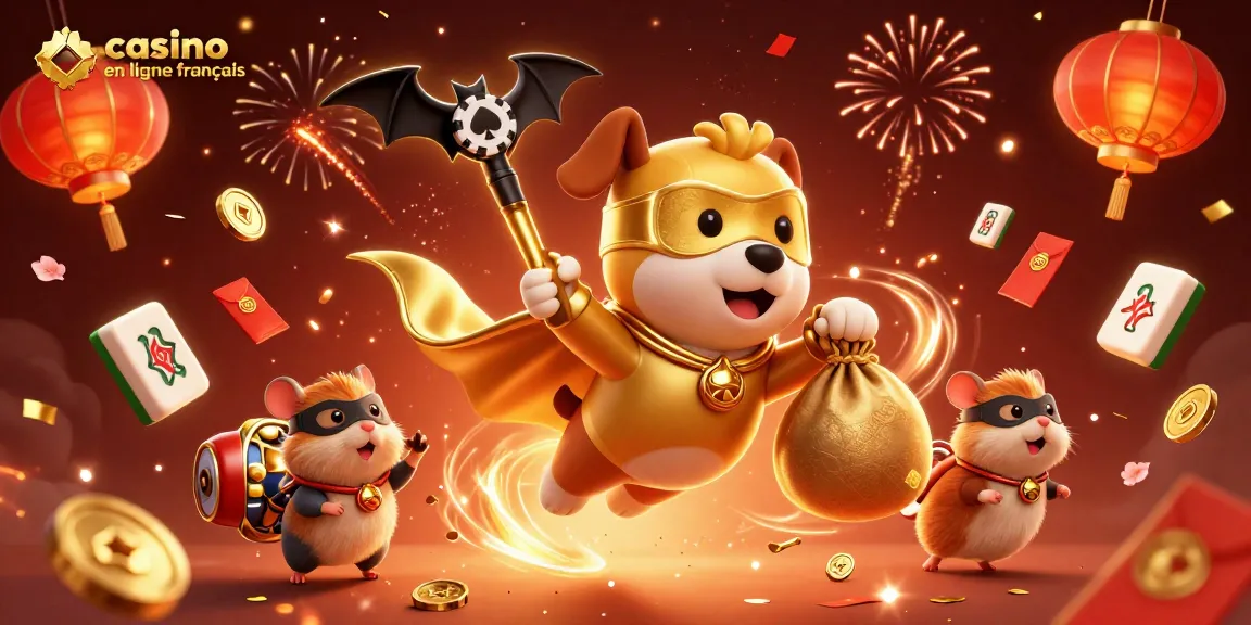 Le casino en ligne français offre des aventures épiques avec un chien super-héros et un hamster dans une scène festive.