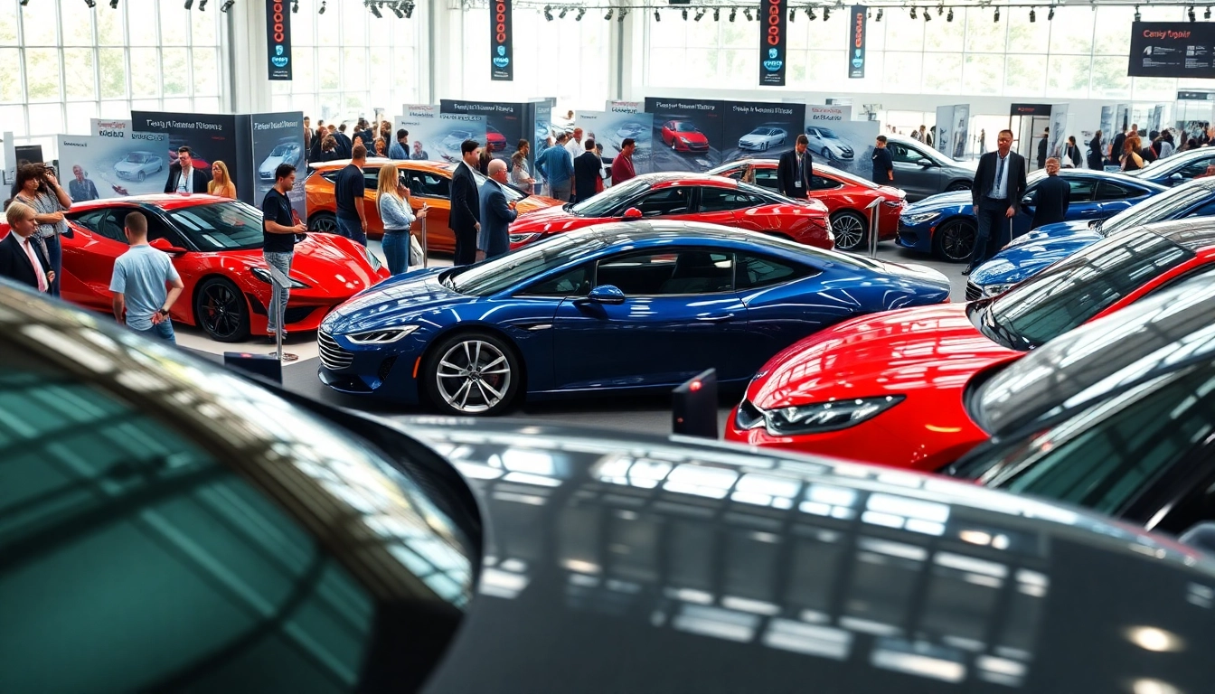 Showcase of an exciting auto cars show with vibrant vehicles and enthusiastic attendees.