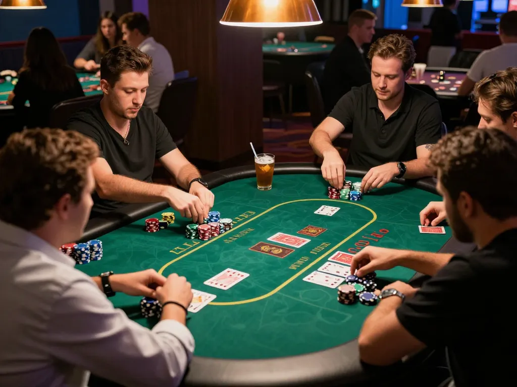 Engaged players strategizing in a lively poker game showcasing hidden wiki status in a vibrant casino atmosphere