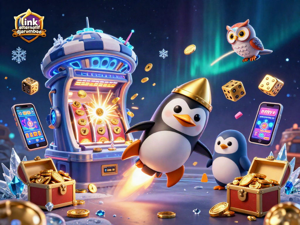 Spin to win with link alternatif djarumbos at a vibrant casino designed in 3D illustration style.